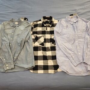 J Crew Bundle (Lot Of 3) Women Size Medium/8 Long Sleeves Button Up Plaid Denim